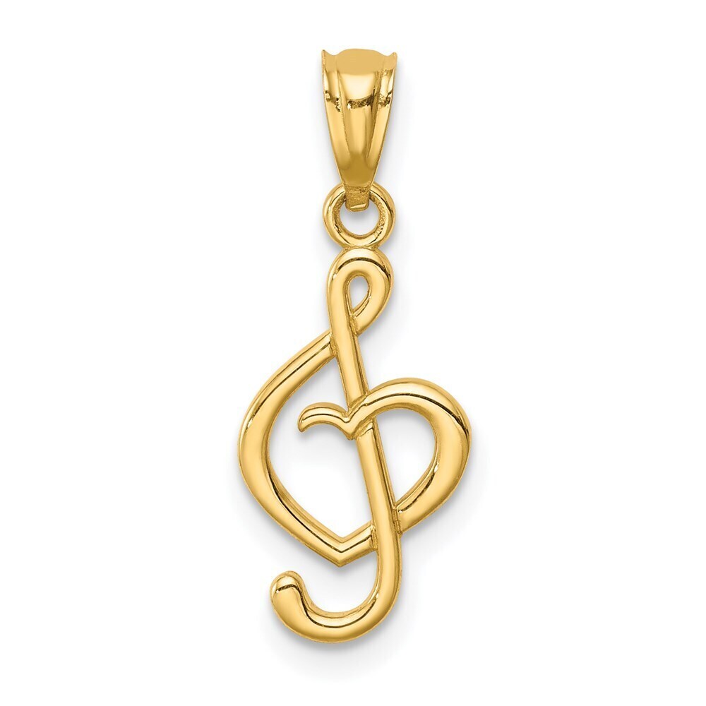 14k Yellow Gold Treble Clef With Heart Pendant